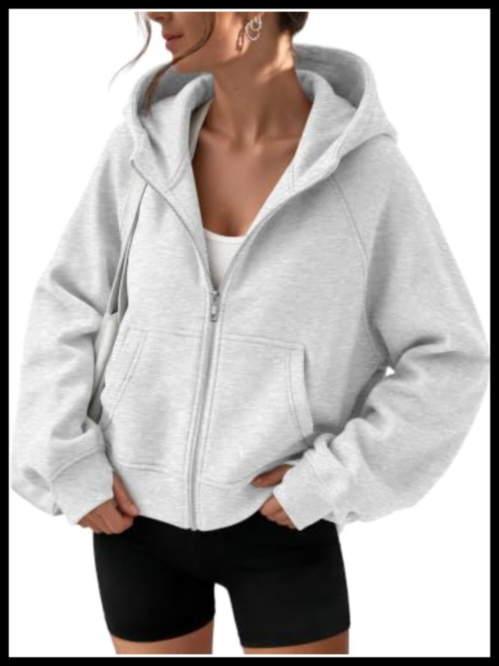 Womens Zip Up Hoodie Fleece Lined Cropped Sweatshirt Thumb Hole Relaxed Fit